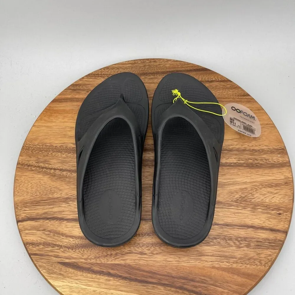 OOFOS OORIGINAL Recovery Sandals Mens Size 9 Black Thong Flip Flop Casual